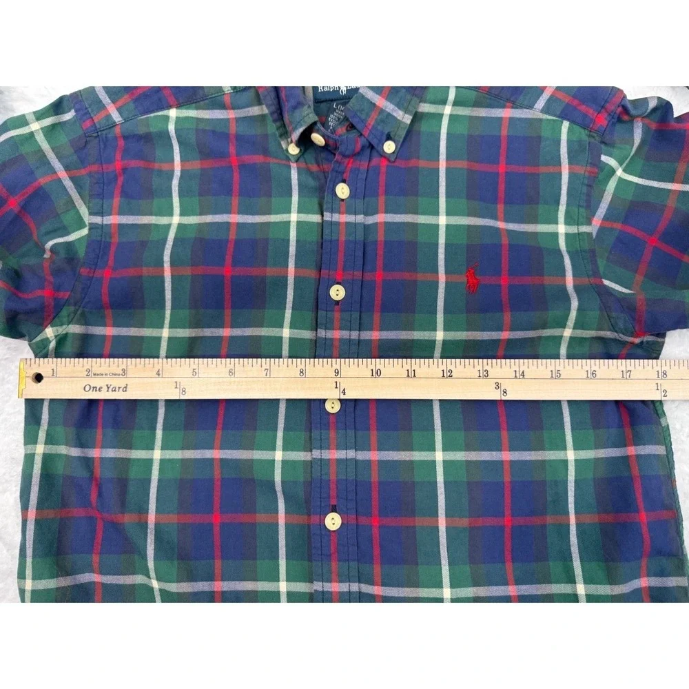Ralph Lauren Plaid Button Down Shirt Boys Large 14-16 Embroidered Pony On Pocket